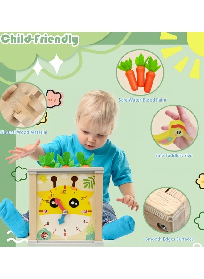 مكعب أنشطة خشبي 6 في 1، ألعاب مونتيسوري مع لعبة فرز وتكديس، صندوق كنز متعدد الوظائف، لعبة تكديس الجزر للأولاد والبنات - Image 5